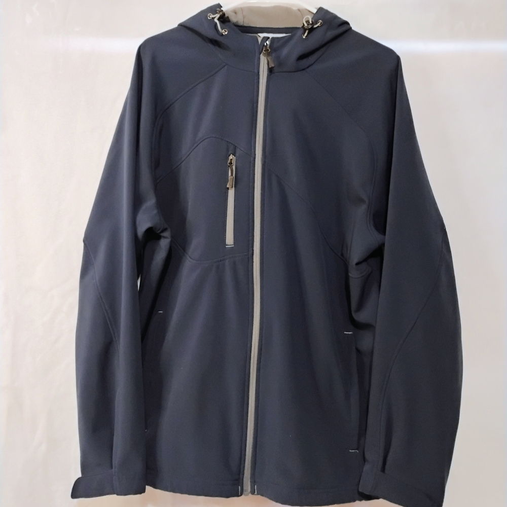 North End Mens Large Navy Blue Hooded Softshell Jacket Fleece Lined Media Pocket